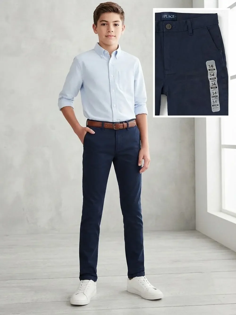 The Children's Place Boys Skinny Slim Stretch Navy Blue Chino Pants - Size 14